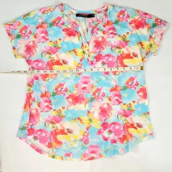 Ralph Lauren sz Medium Floral Short Sleeve blouse 100% Cotton - Picture 4 of 5